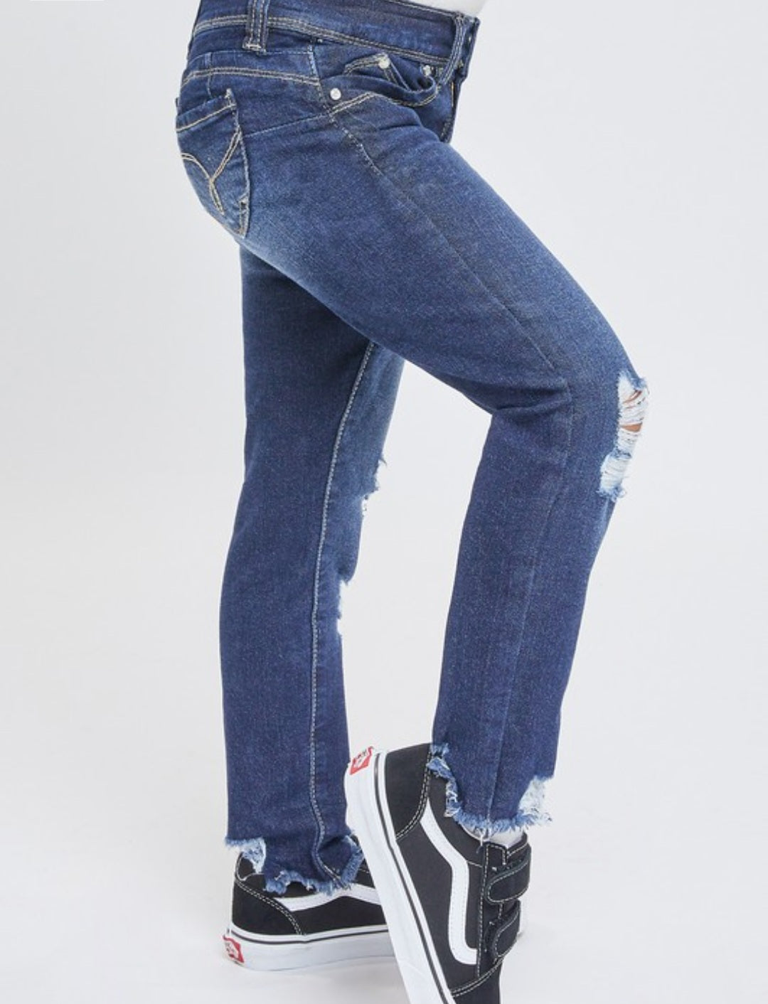 Dark Indigo Fray Hem Ripped Jeans
