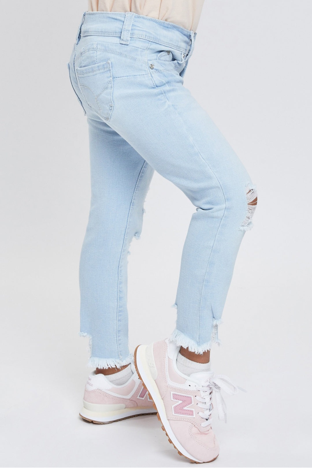 Light Wash Little Girls Fray Hem Ripped Jeans