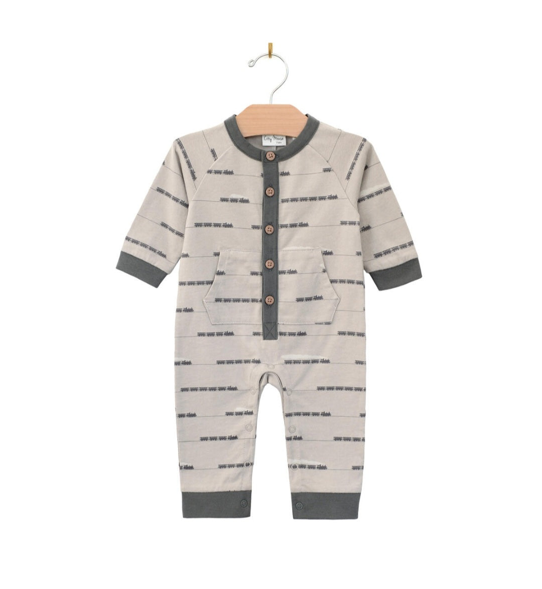 Raglan Long Leg Romper- Porpoise Trains