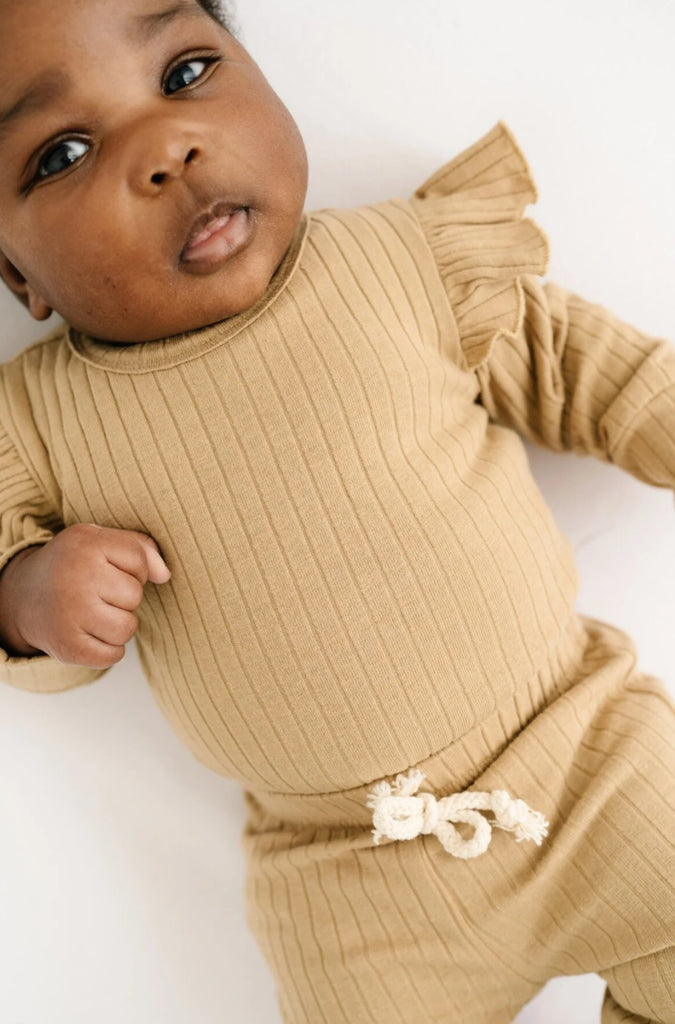 Camel Ribbed Flutter Bodysuit Set – The Rowe Boutique