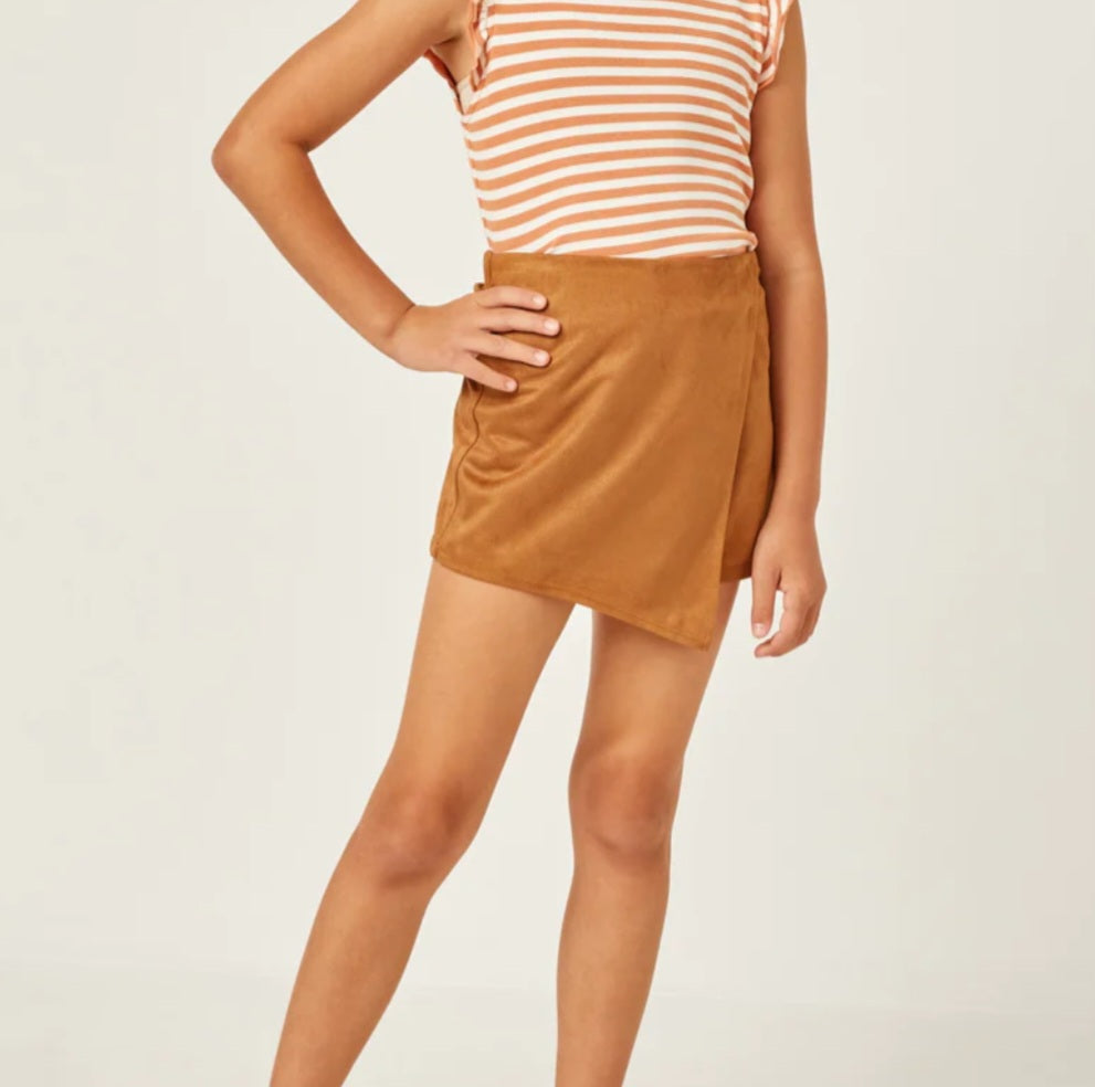 Suede Elastic Waist Skort