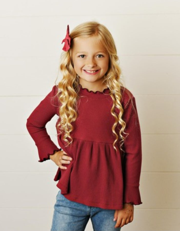 Wine Lettuce Trim Ribbed Top