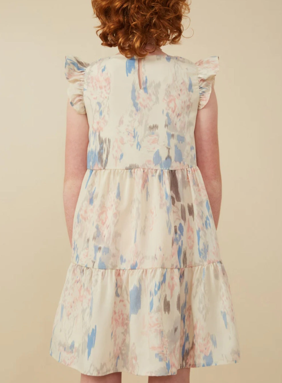 Watercolor V Neck Tiered Ruffled Dress