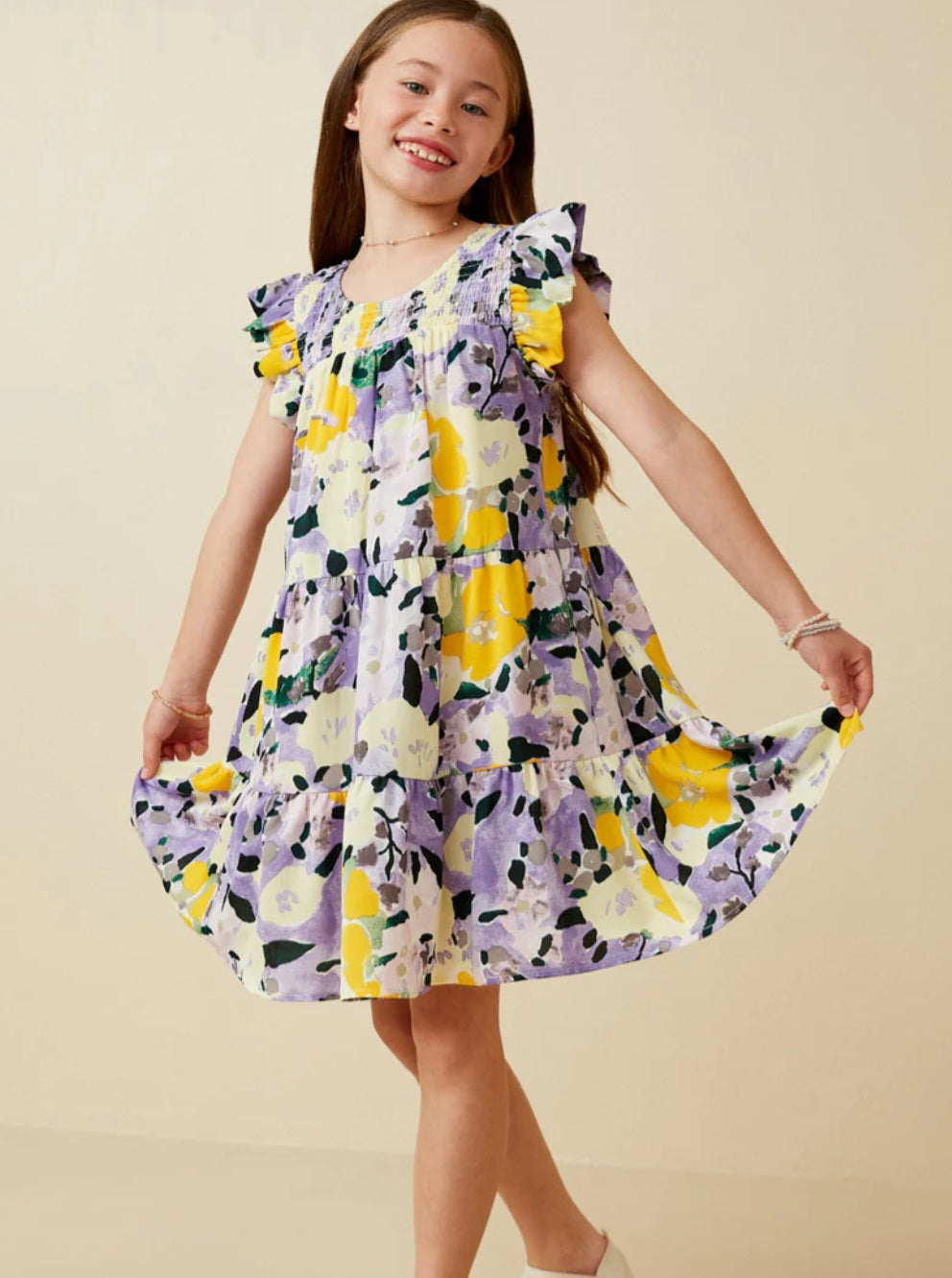 Floral Placement Smock Ruffled Tank Dress