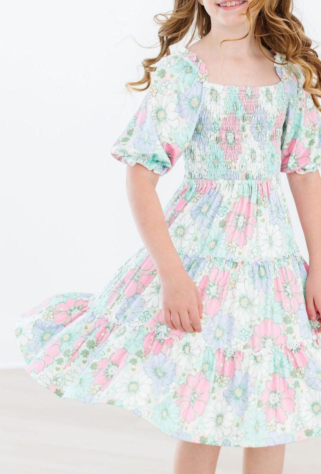 Minty Meadow Smocked Ruffle Dress