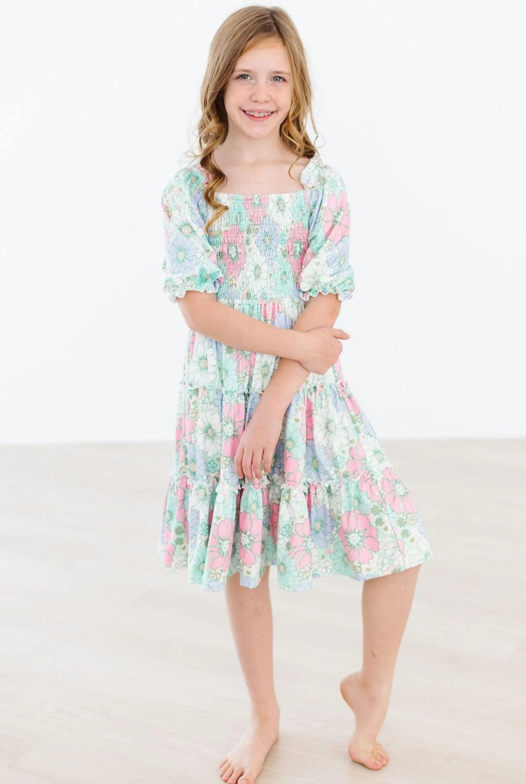 Minty Meadow Smocked Ruffle Dress