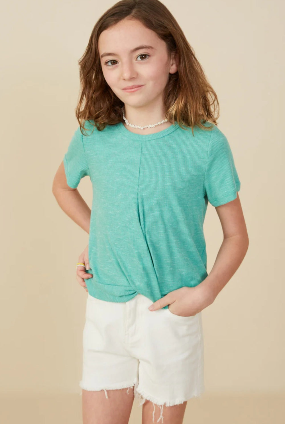 Marled Knit Twist Detail T Shirt