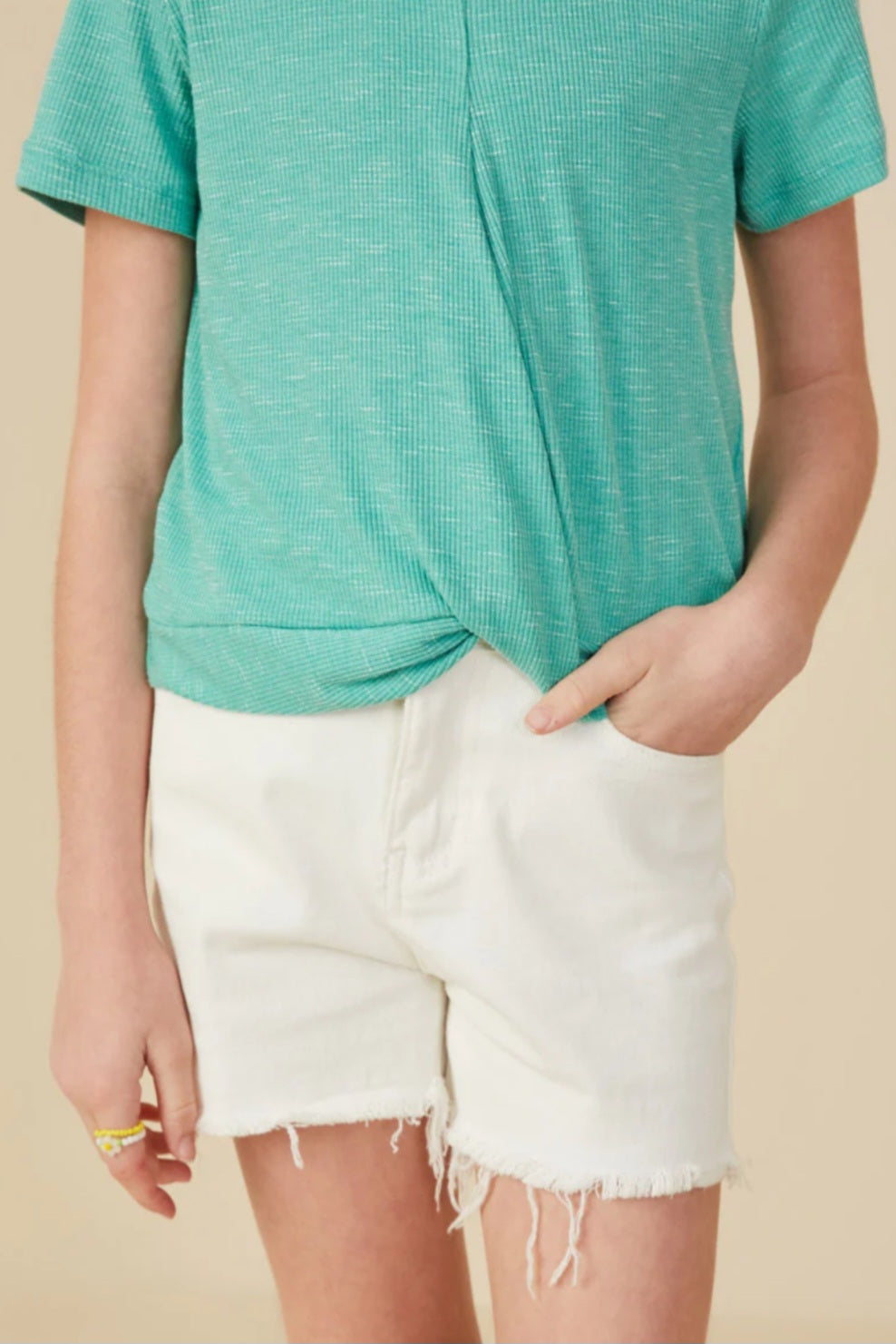 Marled Knit Twist Detail T Shirt