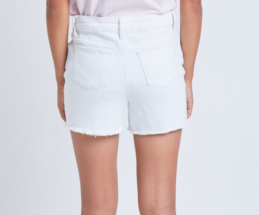Girls White Denim Fray Hem Shorts