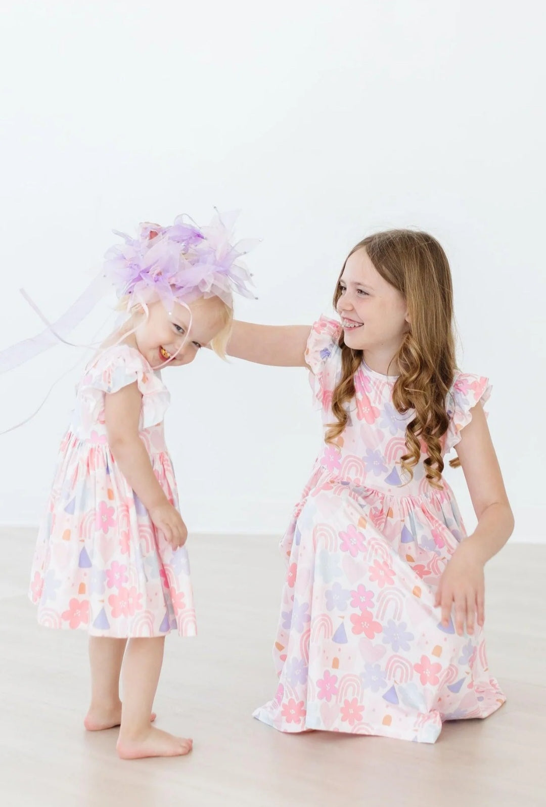 Castles and Rainbows Flutter Sleeve Twirl Dress