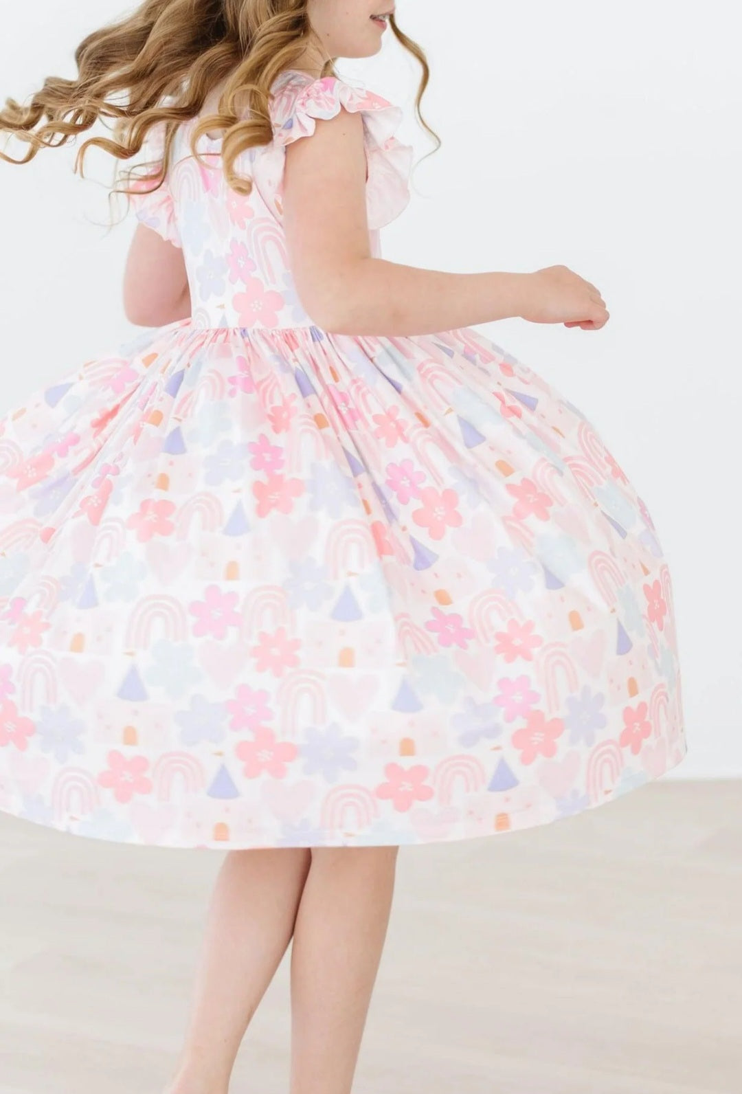 Castles and Rainbows Flutter Sleeve Twirl Dress