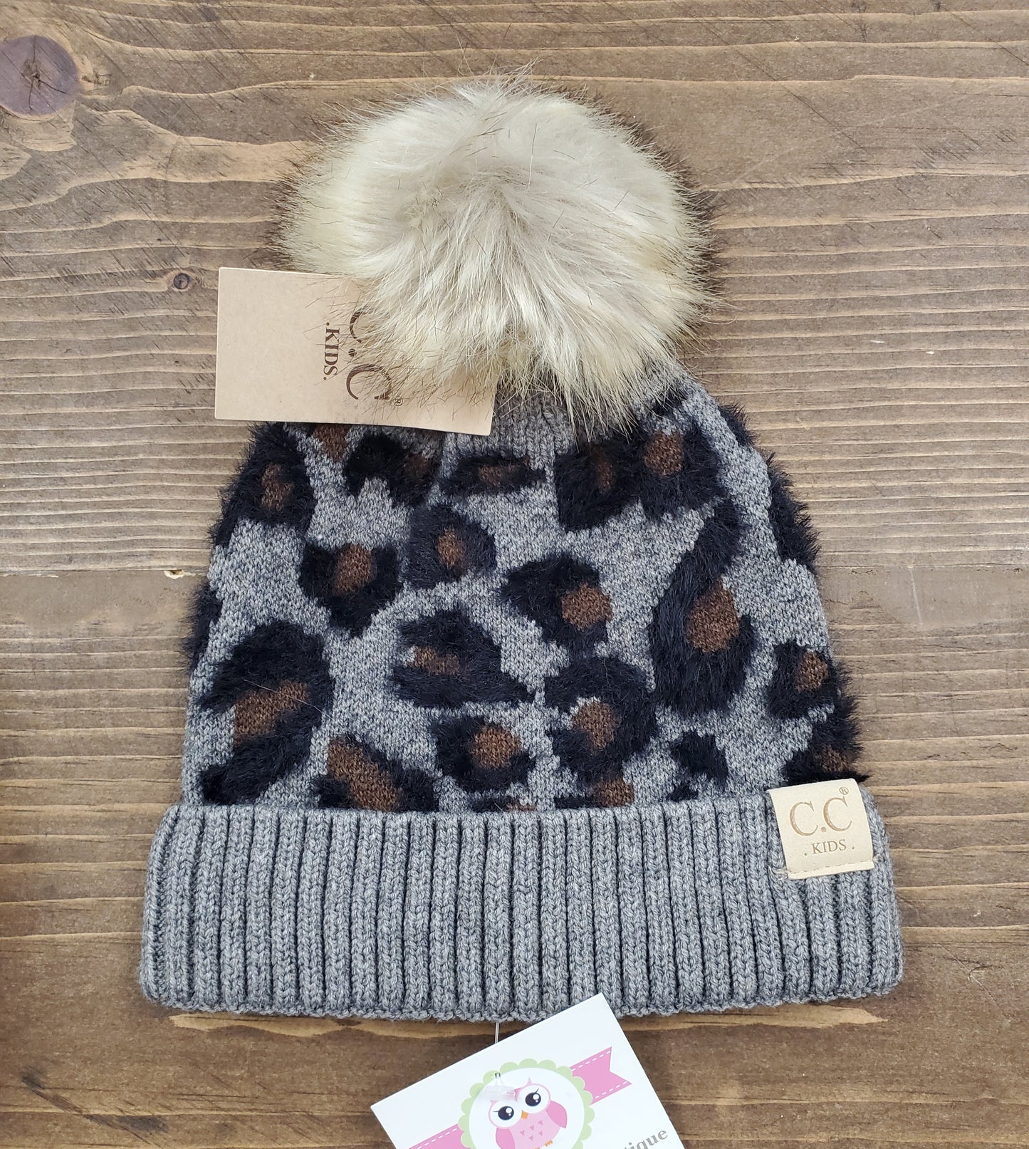 Kids Leopard Pom Beanie (3 Colors)