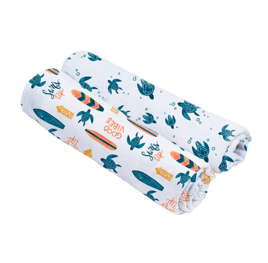 Surf & Sea Turtles Oh-So-Soft muslin swaddle blanket set