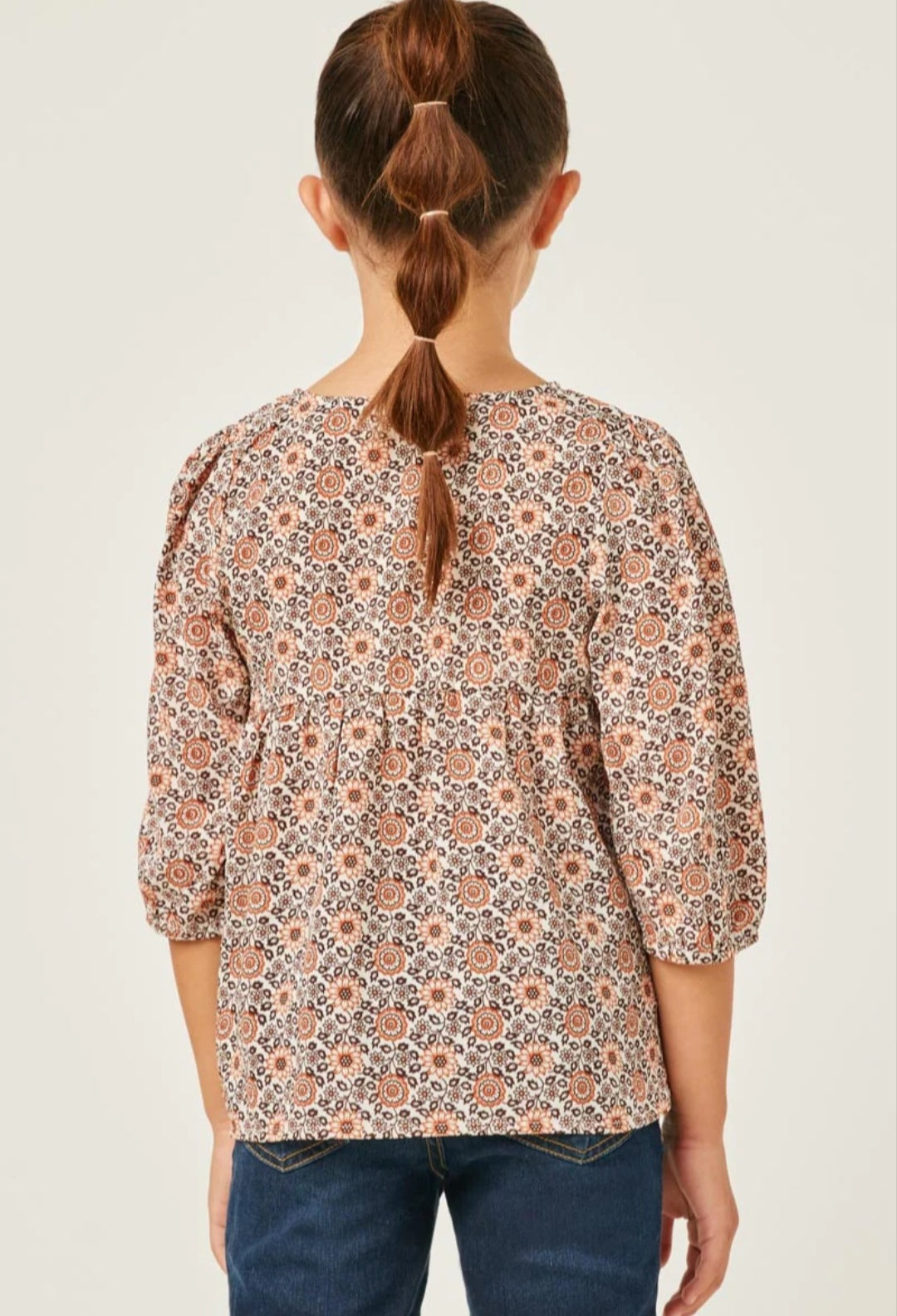 Tie Neck Floral Printed Peasant top