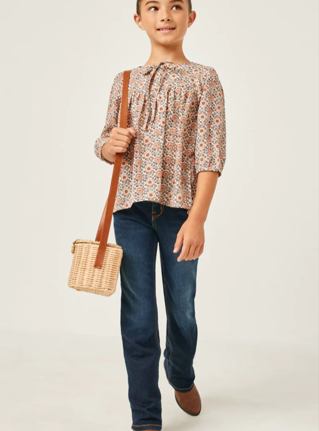 Tie Neck Floral Printed Peasant top