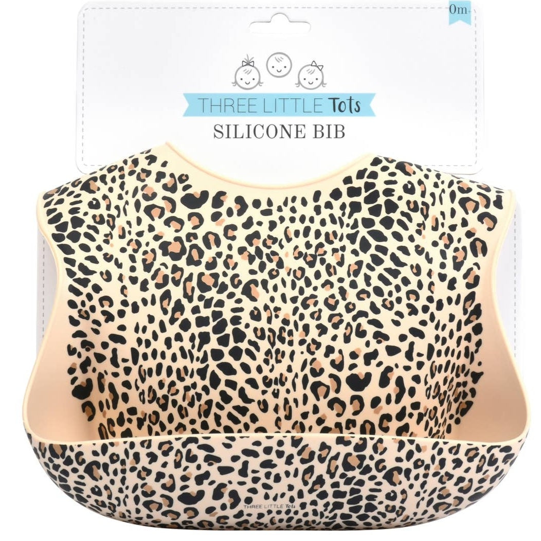 Leopard Print Silicone Bib with Crumb Catcher
