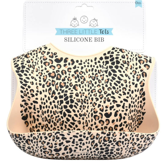 Leopard Print Silicone Bib with Crumb Catcher