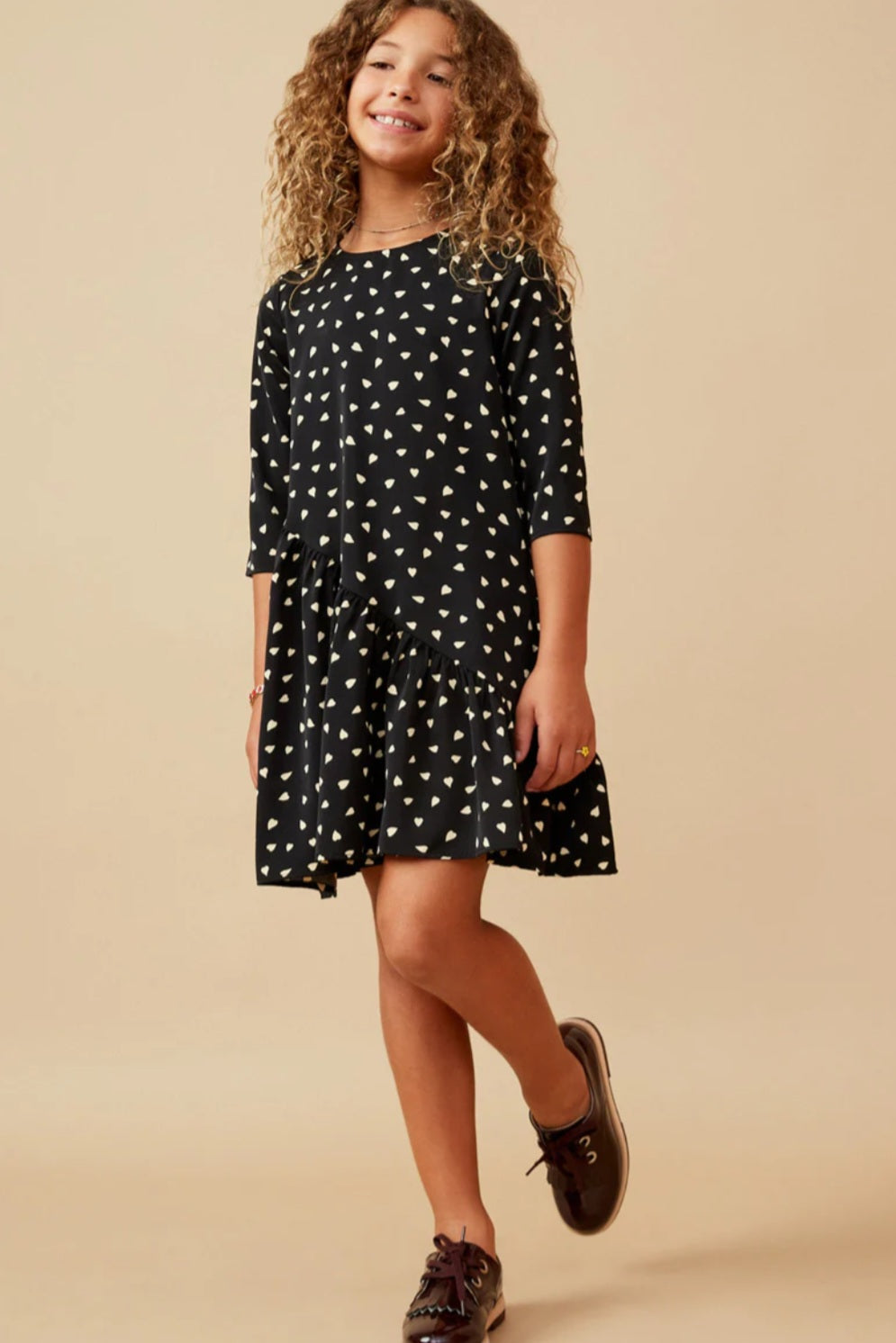 Ditsy Heart Asymmetric Ruffle Dress