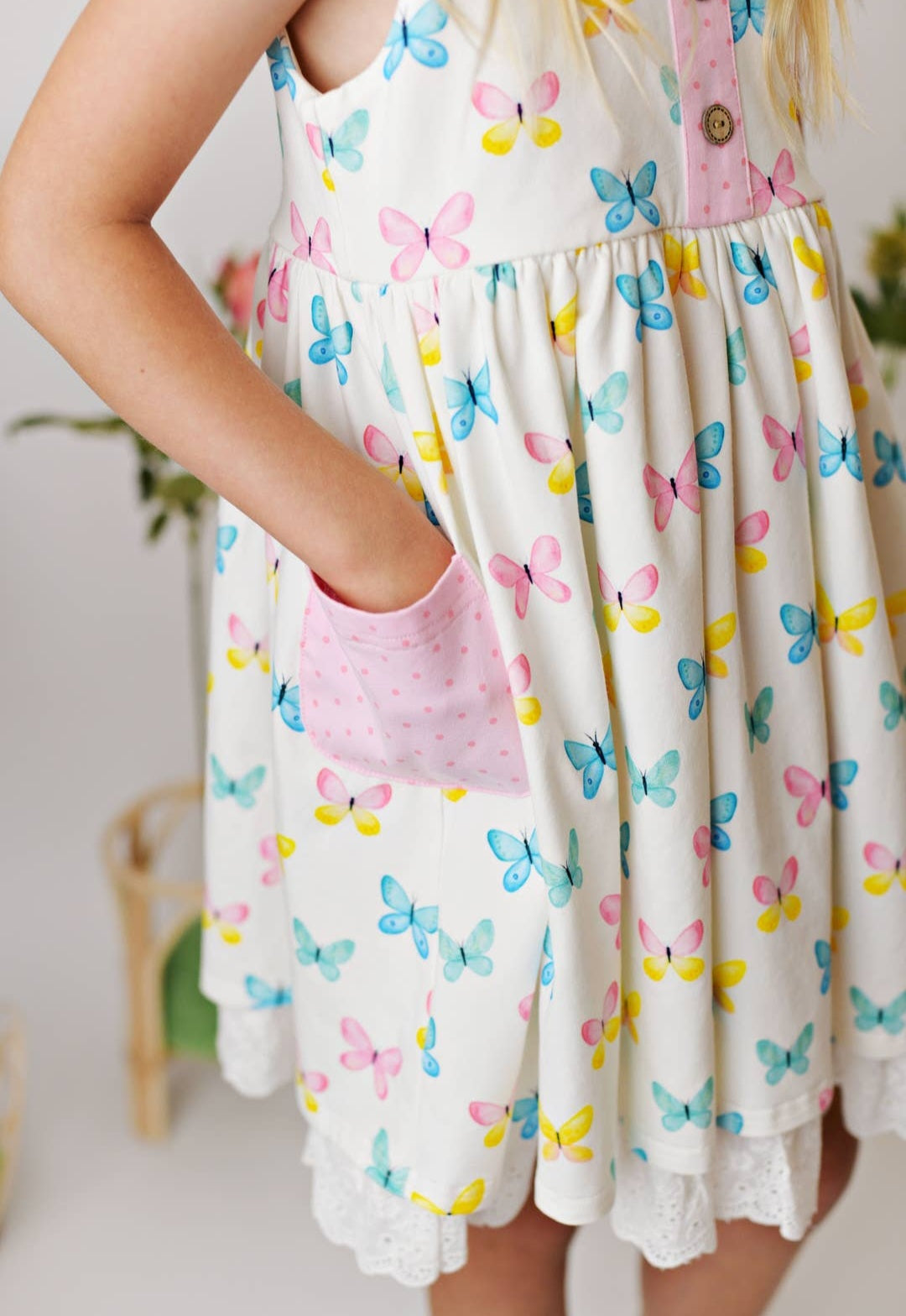Butterfly Garden Eyelet Pocket Dress