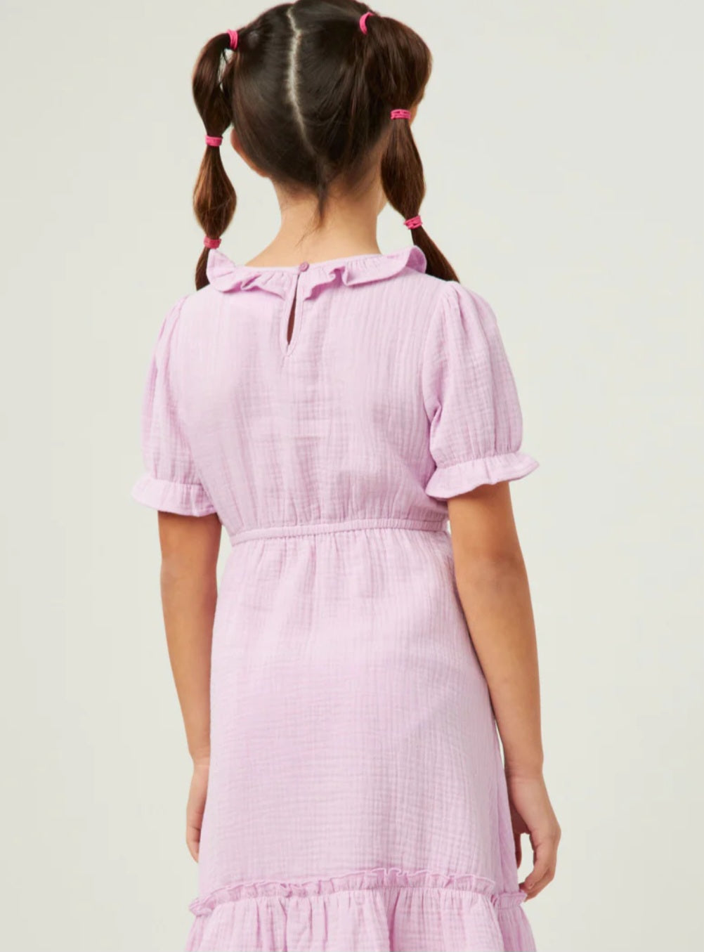 Textured Ruffle Bib Cinch Sleeve Dress