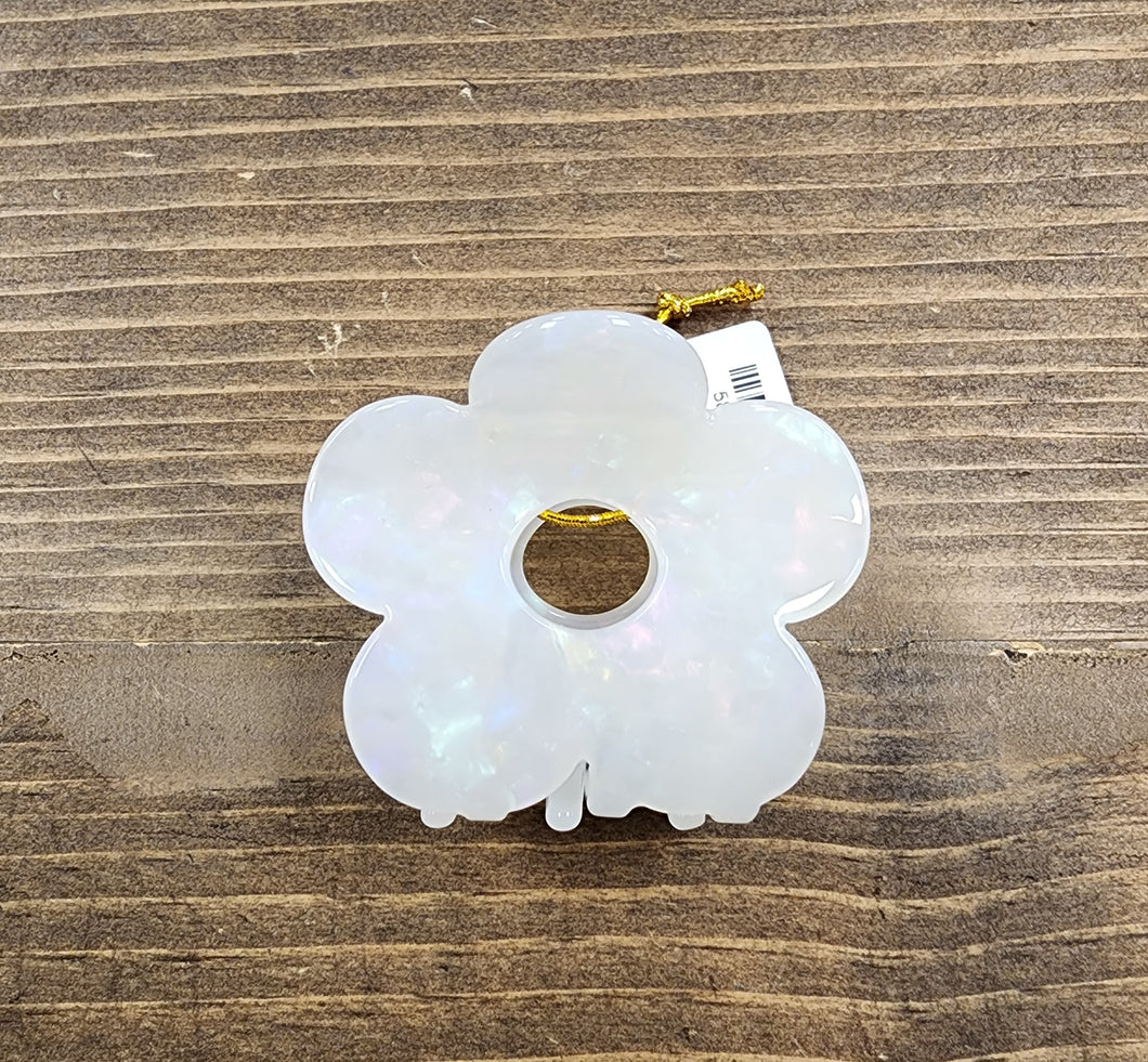 White Groovy Flower Claw Clip