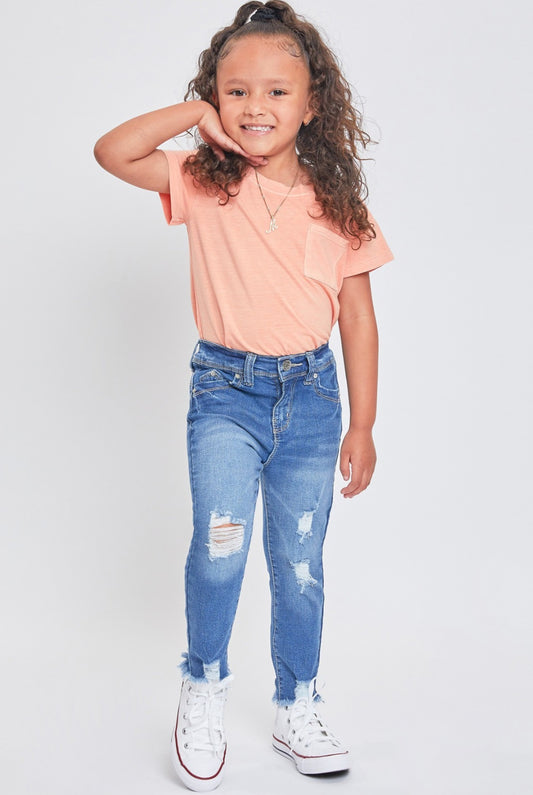 Little Girls Fray Hem Ripped Jeans