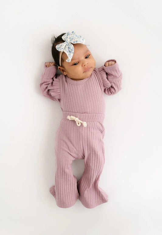 Lavender Ribbed Flutter Bodysuit Set