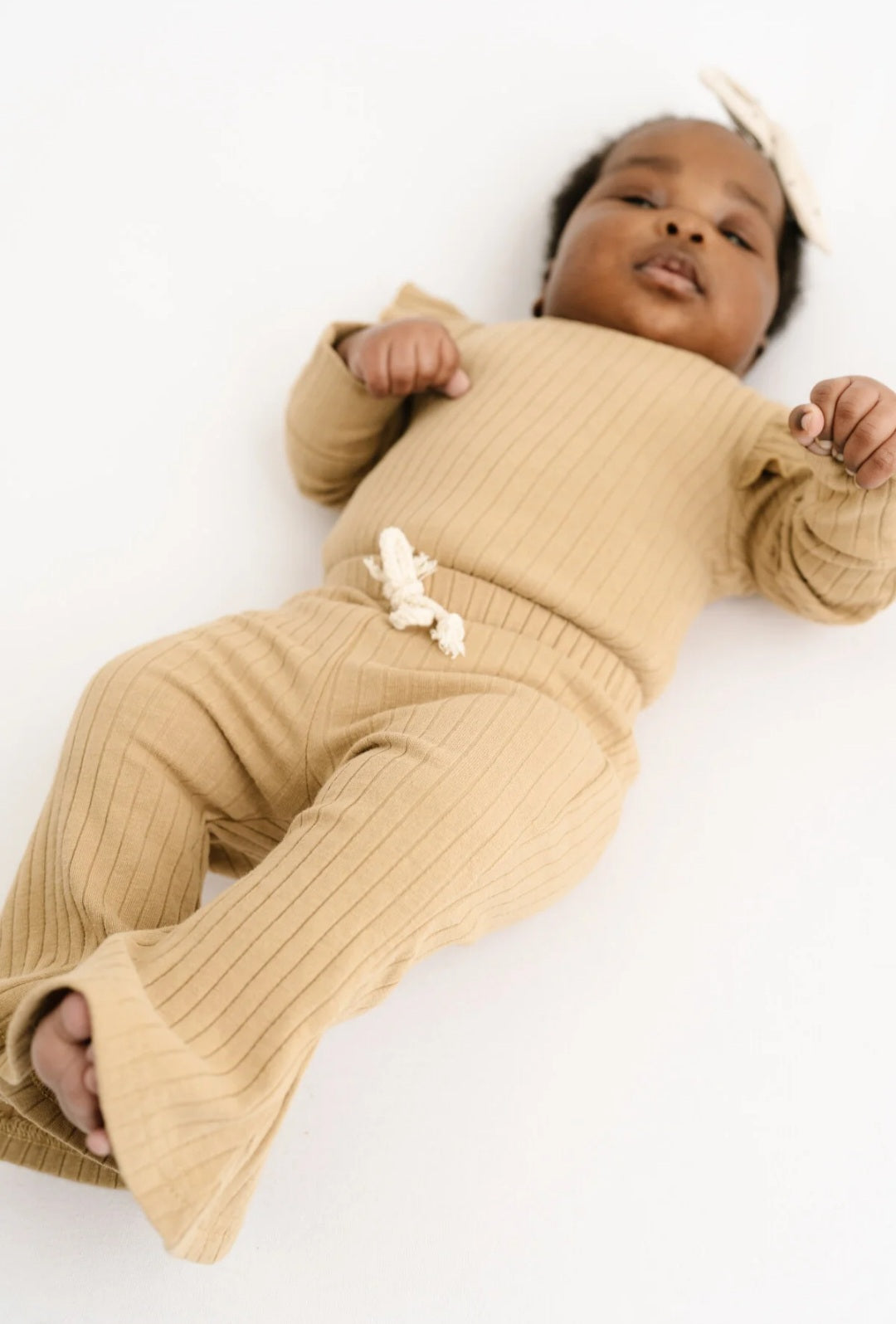 Camel Ribbed Flutter Bodysuit Set