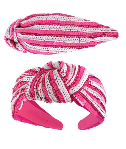 Fuchsia and White Sequin Striped Top Knotted Headband