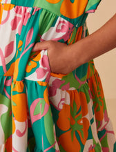 Vibrant Floral Print Tie Detail Tiered Dress