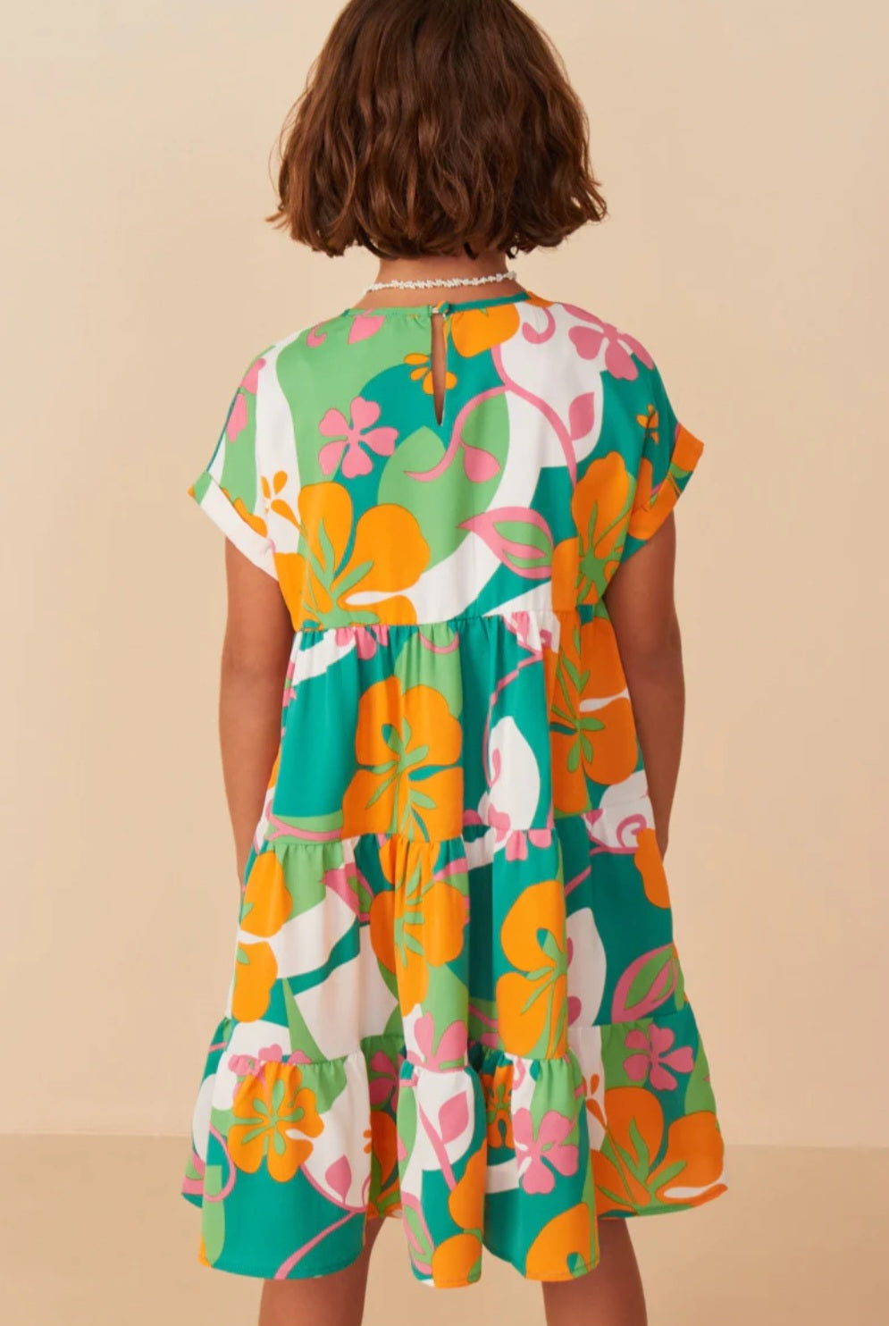 Vibrant Floral Print Tie Detail Tiered Dress