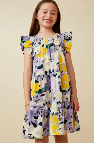 Floral Placement Smock Ruffled Tank Dress
