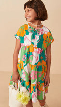 Vibrant Floral Print Tie Detail Tiered Dress