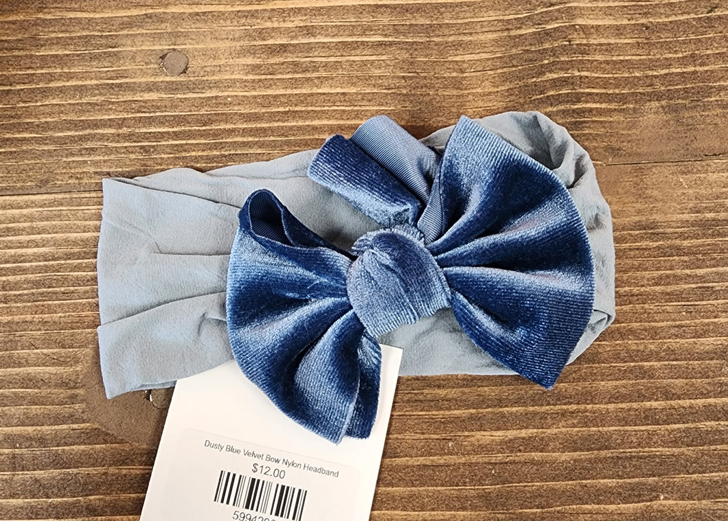 Dusty Blue Velvet Bow Nylon Headband