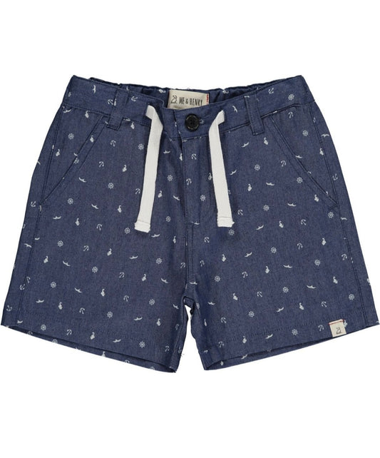 Dark Chambray Sailor Print Crew Shorts