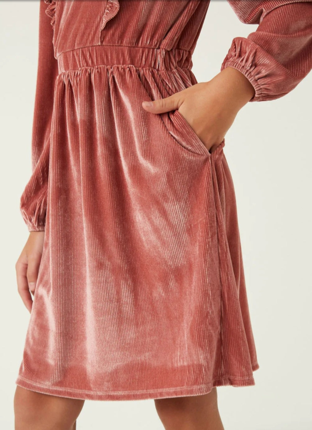 Velvet Corduroy Ruffled Balloon Sleeve Dress