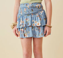 Blue Floral Tiered Skirt