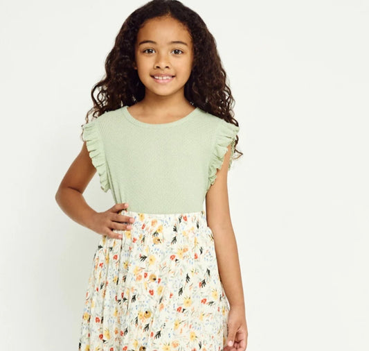 Sage Textured Knit Ruffled Tank
